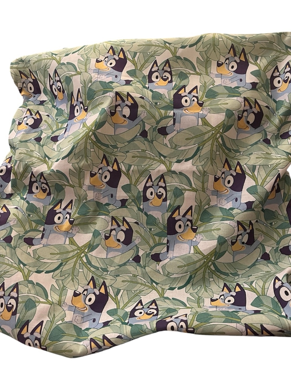 Bluey Blue Dog Print Pillow Case/Cover  - Green Leaf Pattern